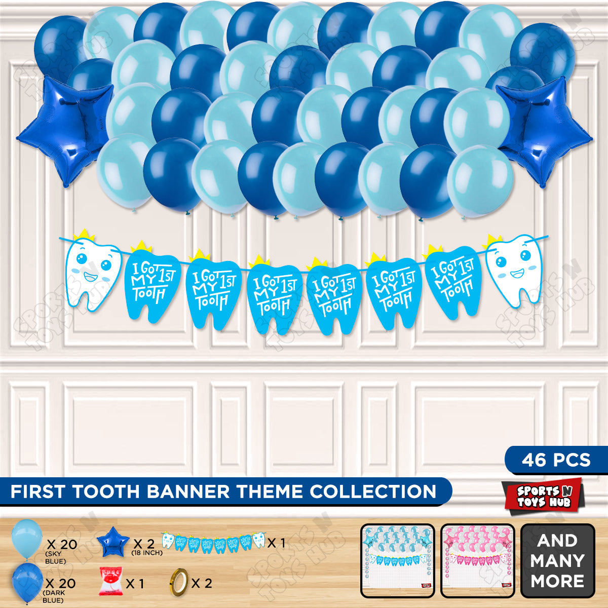 I Got My First Tooth Card Banner Garland Theme - Blue