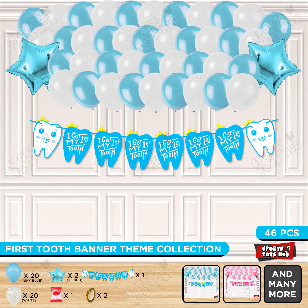 I Got My First Tooth Card Banner Garland Theme - Blue