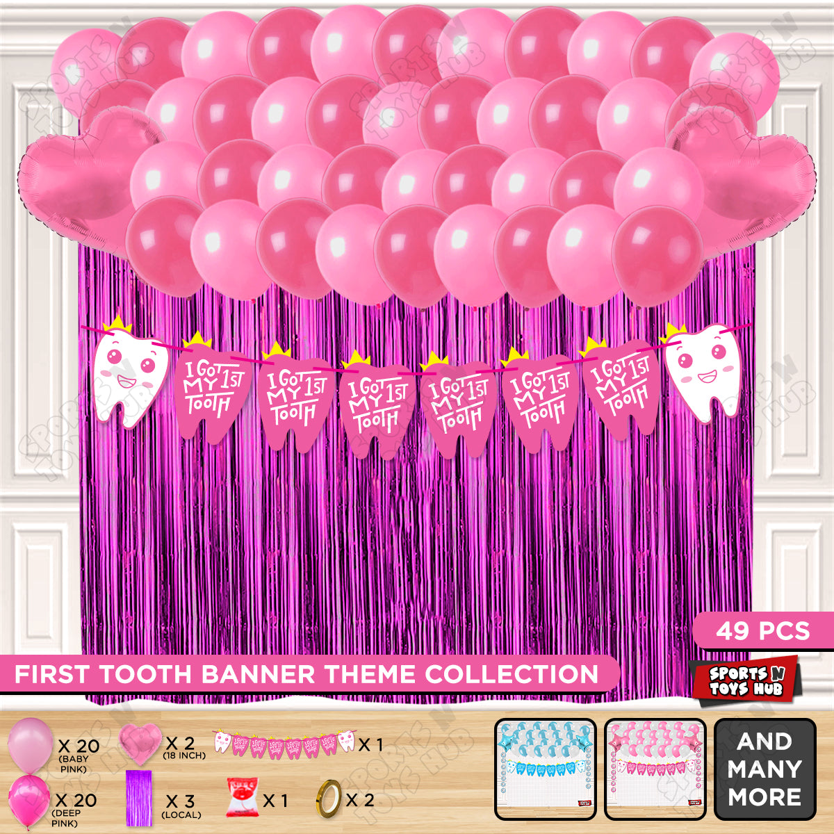 I Got My First Tooth Card Banner Curtain Theme - Pink