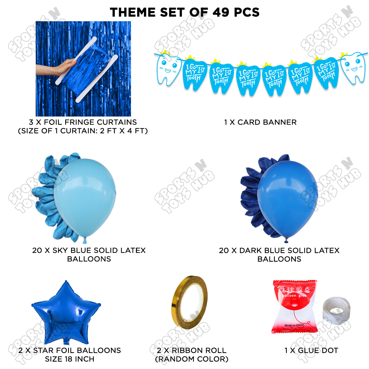 I Got My First Tooth Card Banner Curtain Theme - Blue