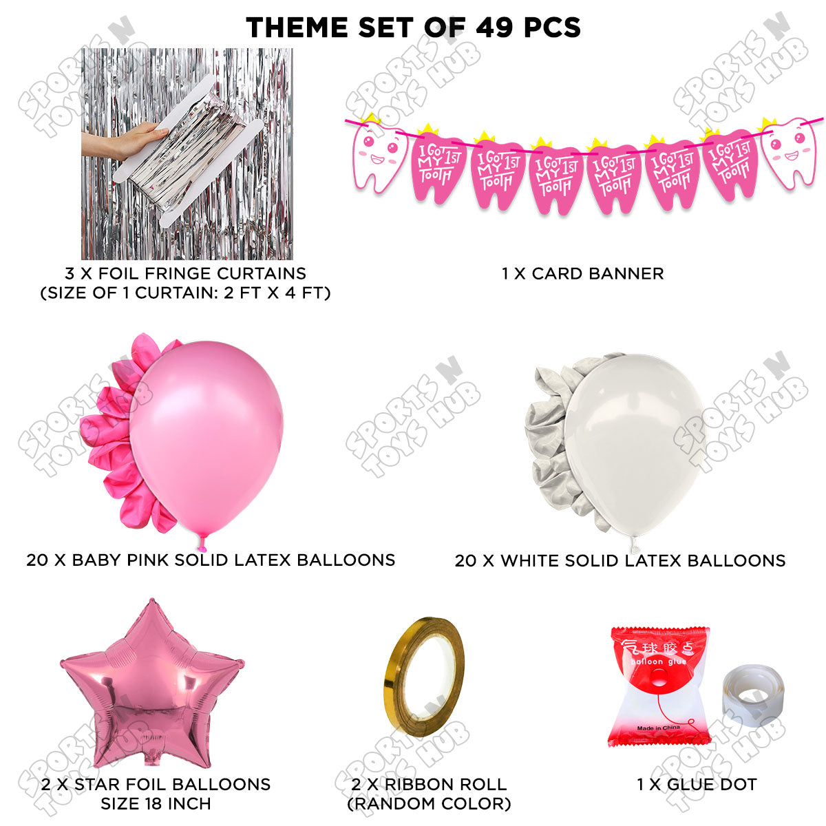 I Got My First Tooth Card Banner Curtain Theme - Pink
