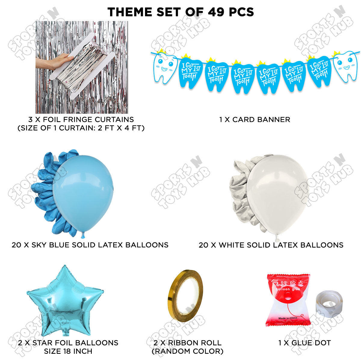 I Got My First Tooth Card Banner Curtain Theme - Blue