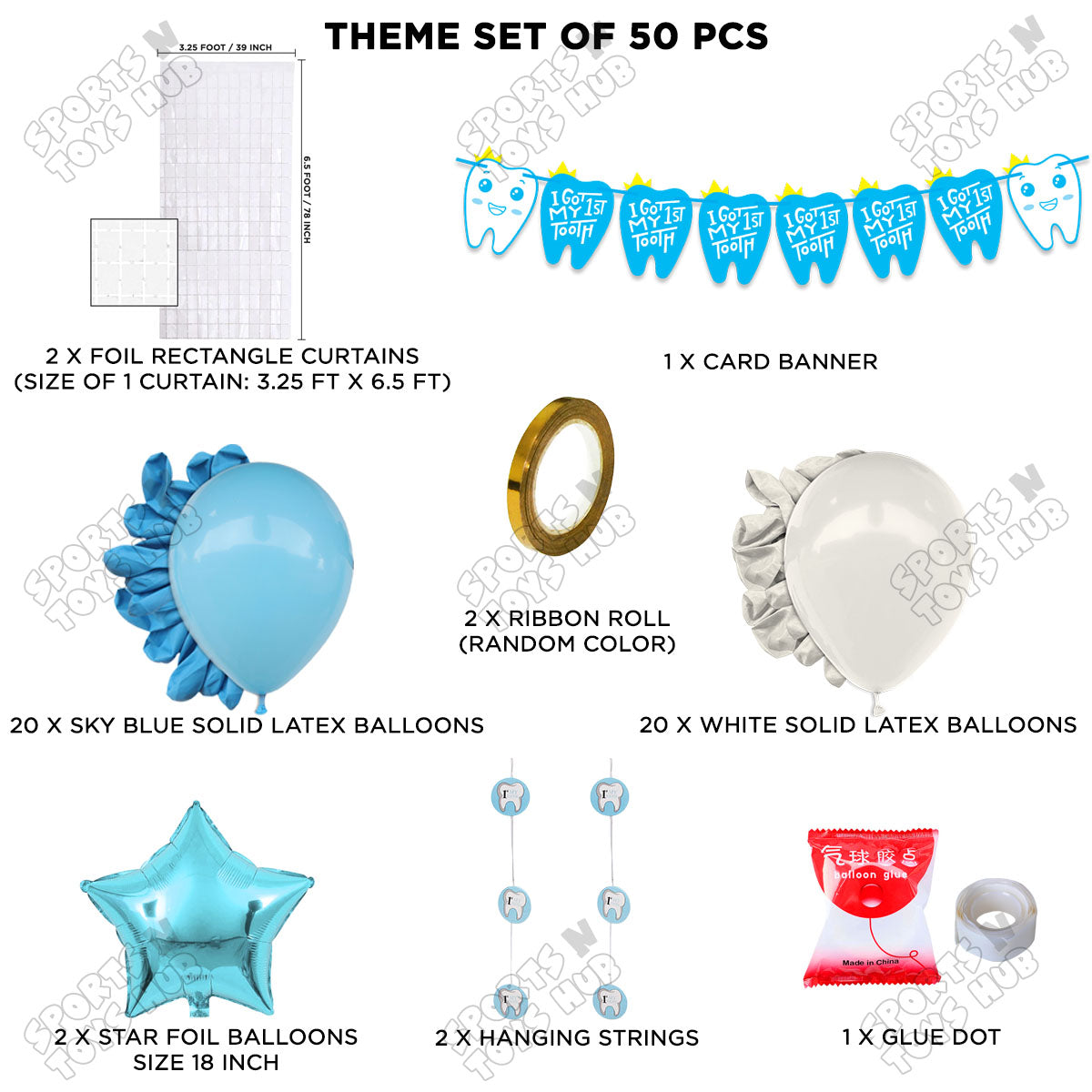 I Got My First Tooth Card Banner Rectangle Curtain Theme - Blue