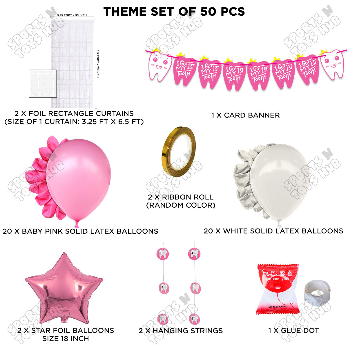 I Got My First Tooth Card Banner Rectangle Curtain Theme - Pink