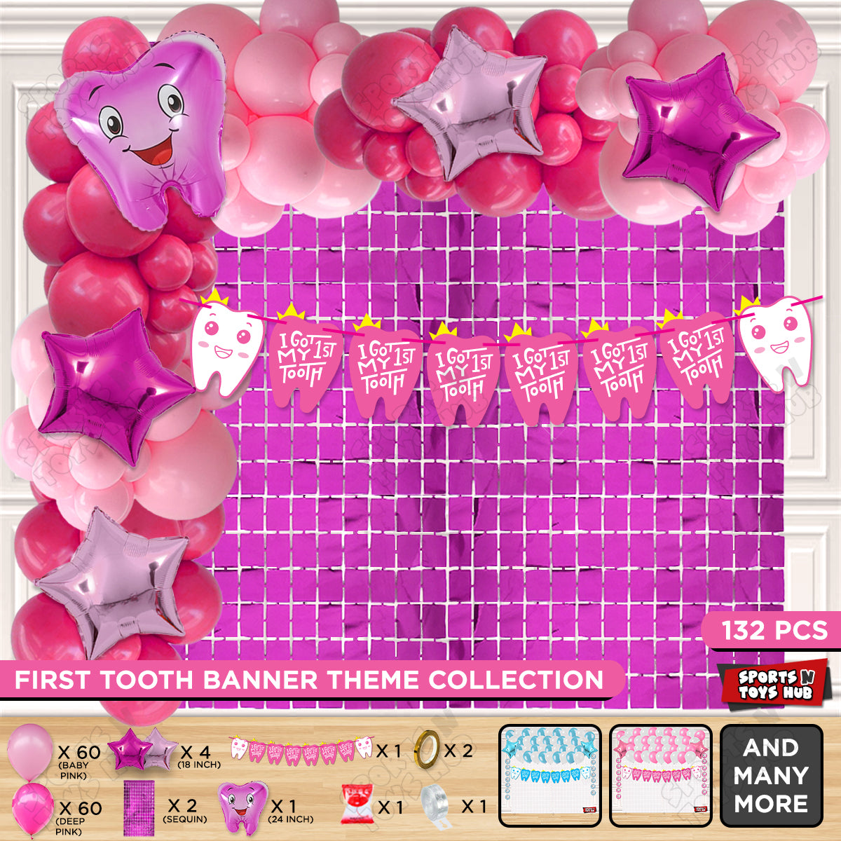 I Got My First Tooth Card Banner Arch Theme - Pink