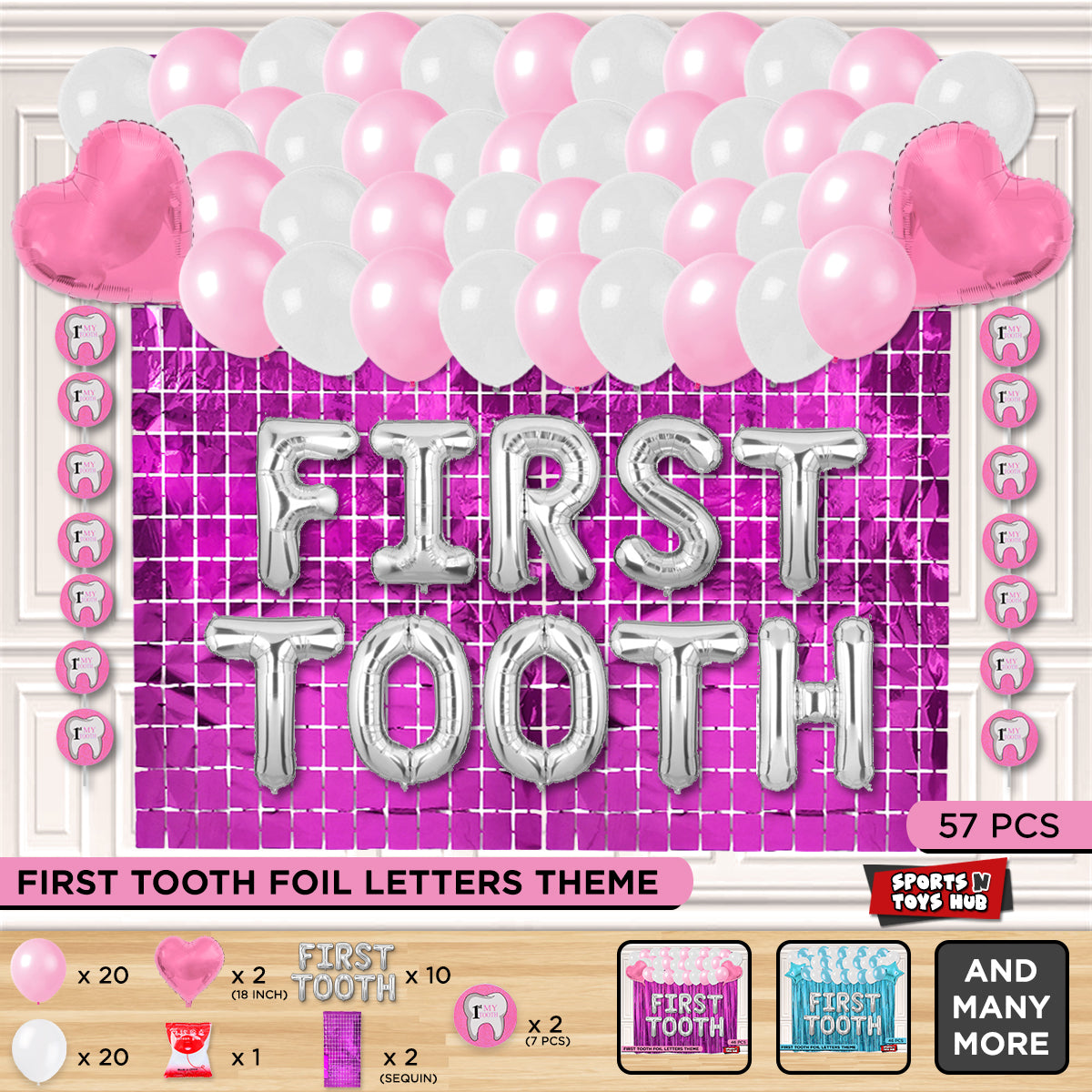 First Tooth Foil Letters Theme With Rectangle Curtain