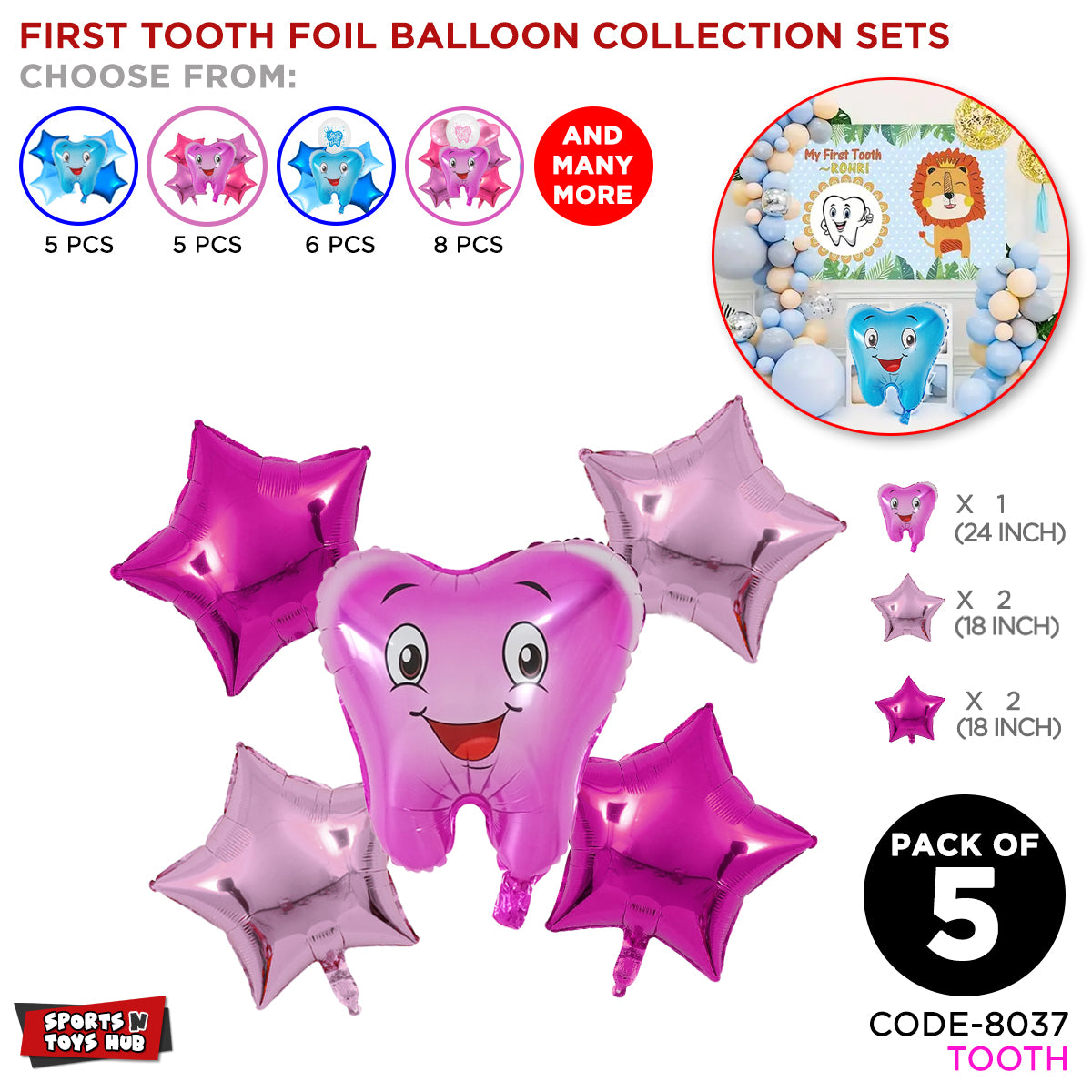 First Tooth Foil Balloon Set Collection