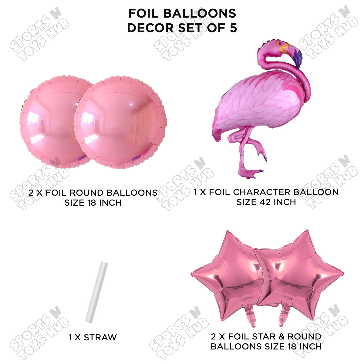Flamingo Bird Pack Of 5 Foil Balloon Set