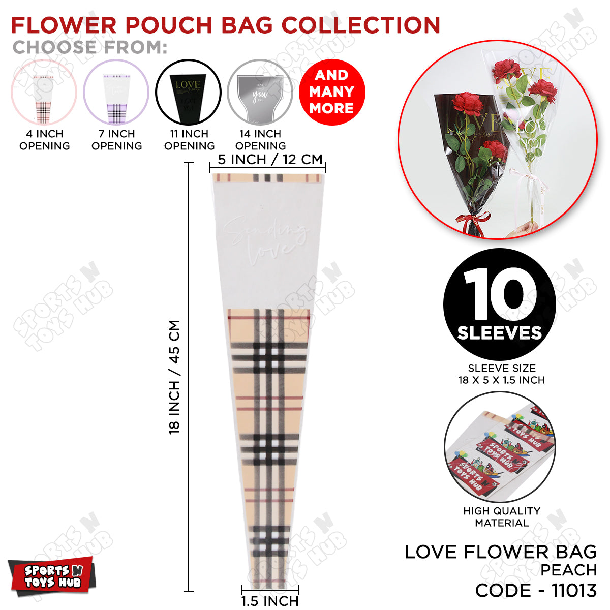 Plaids Pattern Single Flower Sleeves - Pack of 10