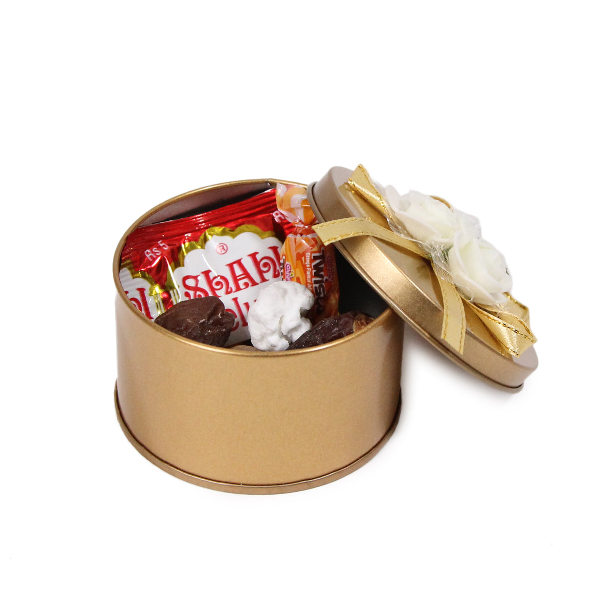 Round Shape Tin Box Wedding Bid Gift Box With Flower Ribbon Collection - Pack 12