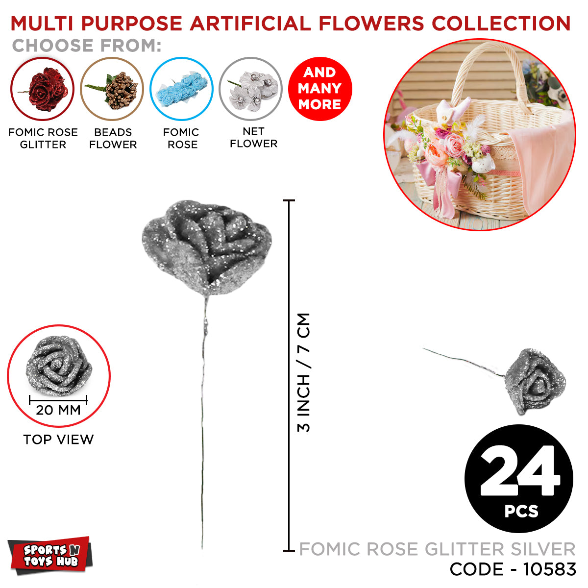 Multi Purpose Artificial Fomic Rose Flower Glitter Collection
