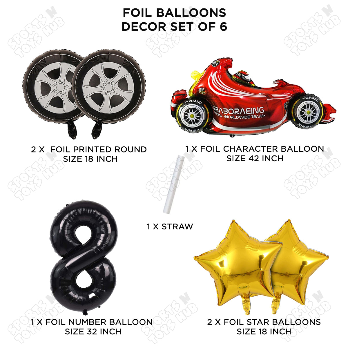 Formula One Foil Balloon Set Set With Number Collection - Pack Of 6