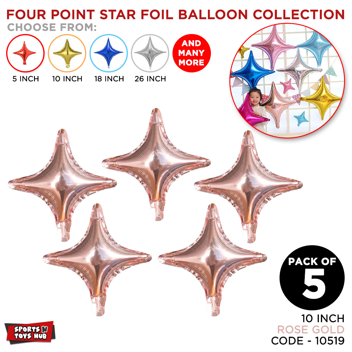 5 Pc Four Point Star Balloon - 10 Inch