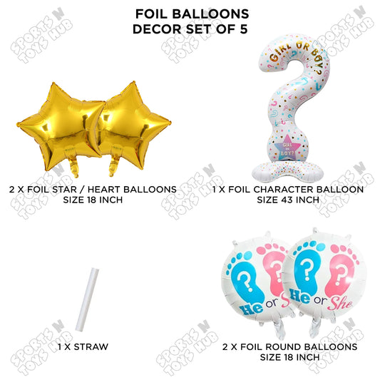 Gender Reveal Pack Of 5 Foil Balloon Set