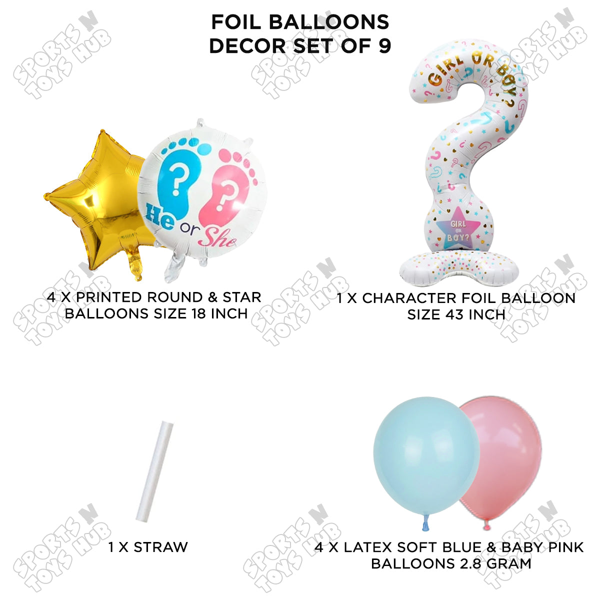 Gender Reveal Pack Of 9 Foil Balloon Set