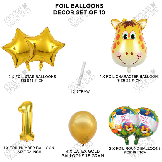 Jungle Safari Giraffe Face Pack Of 10 Foil Balloon Set