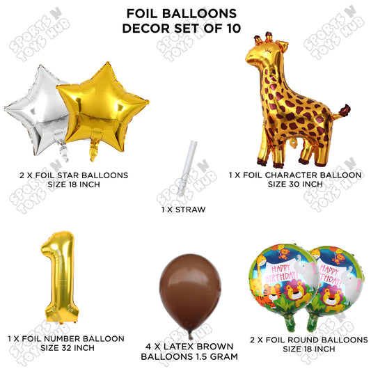 Jungle Safari Giraffe Pack Of 10 Foil Balloon Set