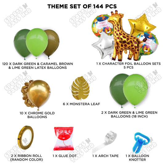 144 Pcs Premium Green, Brown & Chrome Gold Giraffe Theme with Balloon Arch Garland