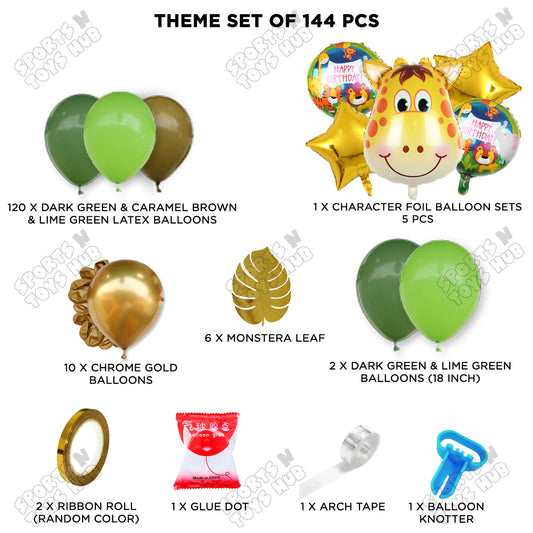 Jungle Safari Balloon Decoration Kit – 144 Pcs Green & Gold Giraffe Theme Birthday Party Set with Balloon Arch Garland