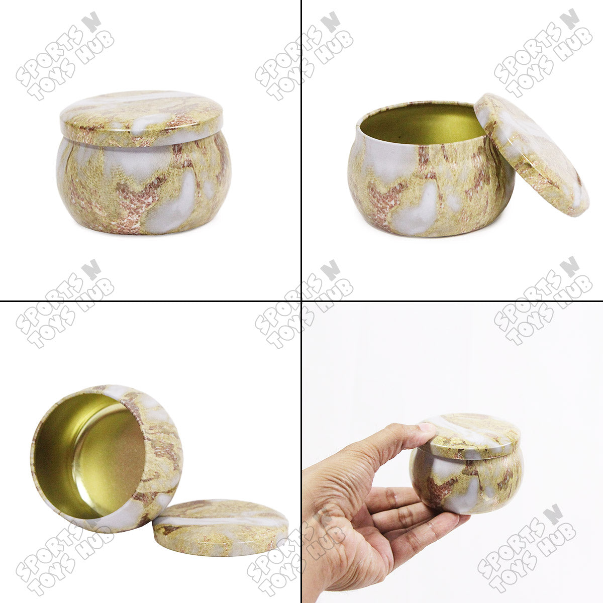 Tin Gold Marble Pattern Multipurpose Box