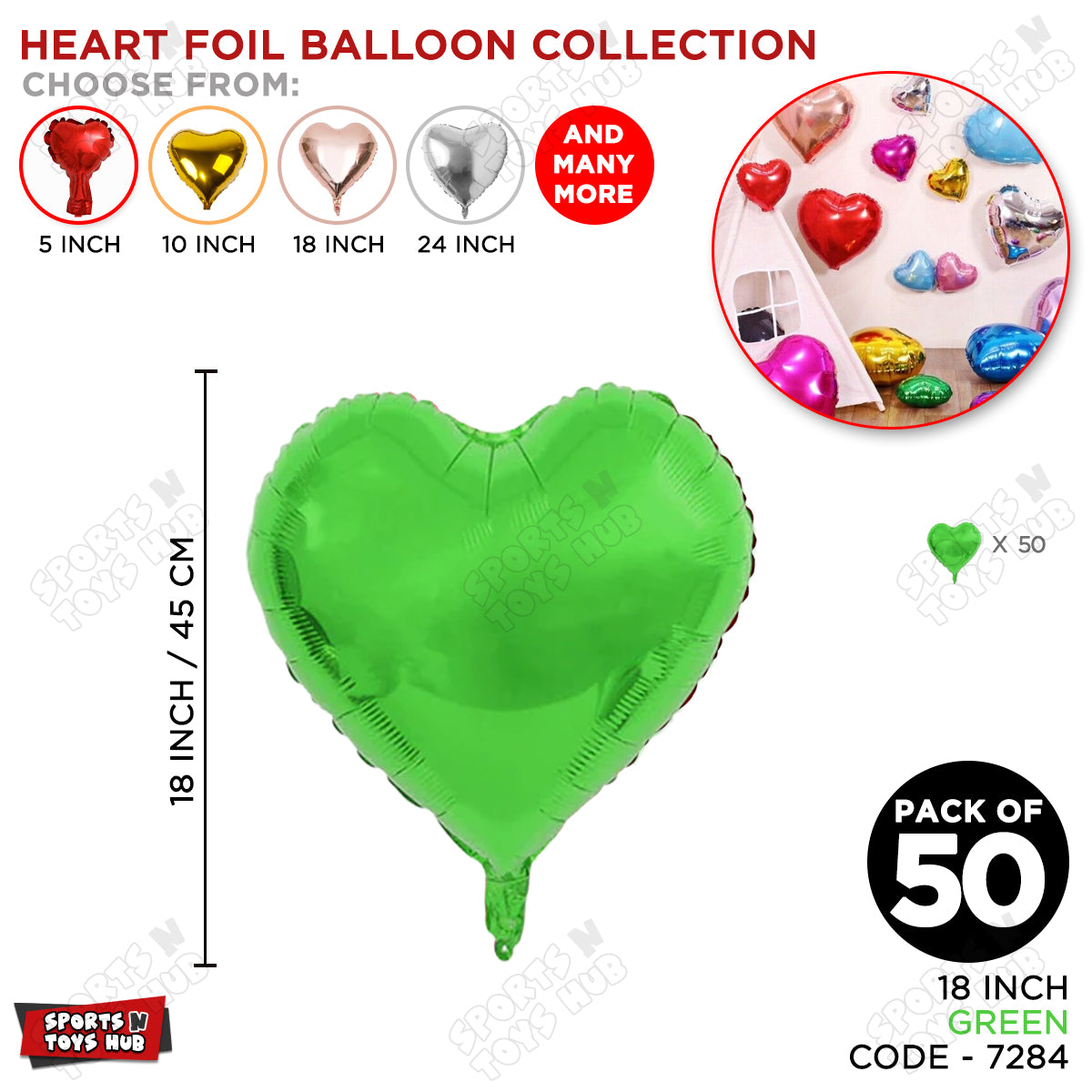 18 Inch - Green Heart Foil Balloon