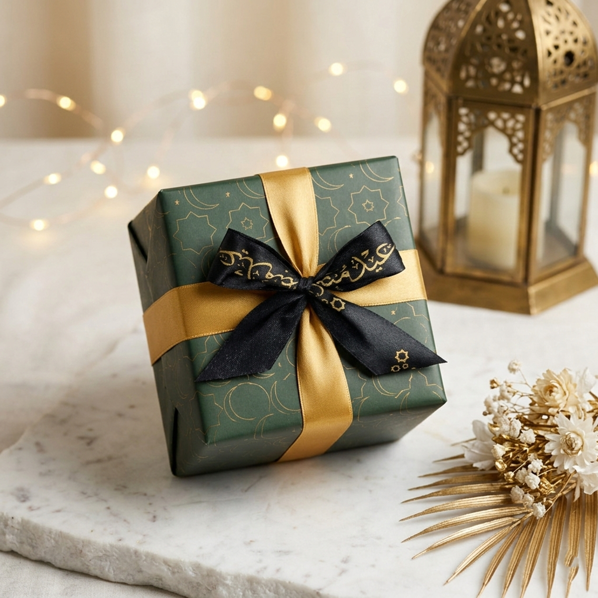 1 Inch Satin Printed Eid Mubarak Ribbon Bows – For Gift Wrapping & Decor