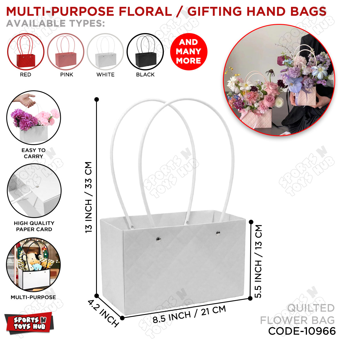 Portable Flower Box Cardstock Quilted Waxed Paper Handy Gift Bag - 1 PC