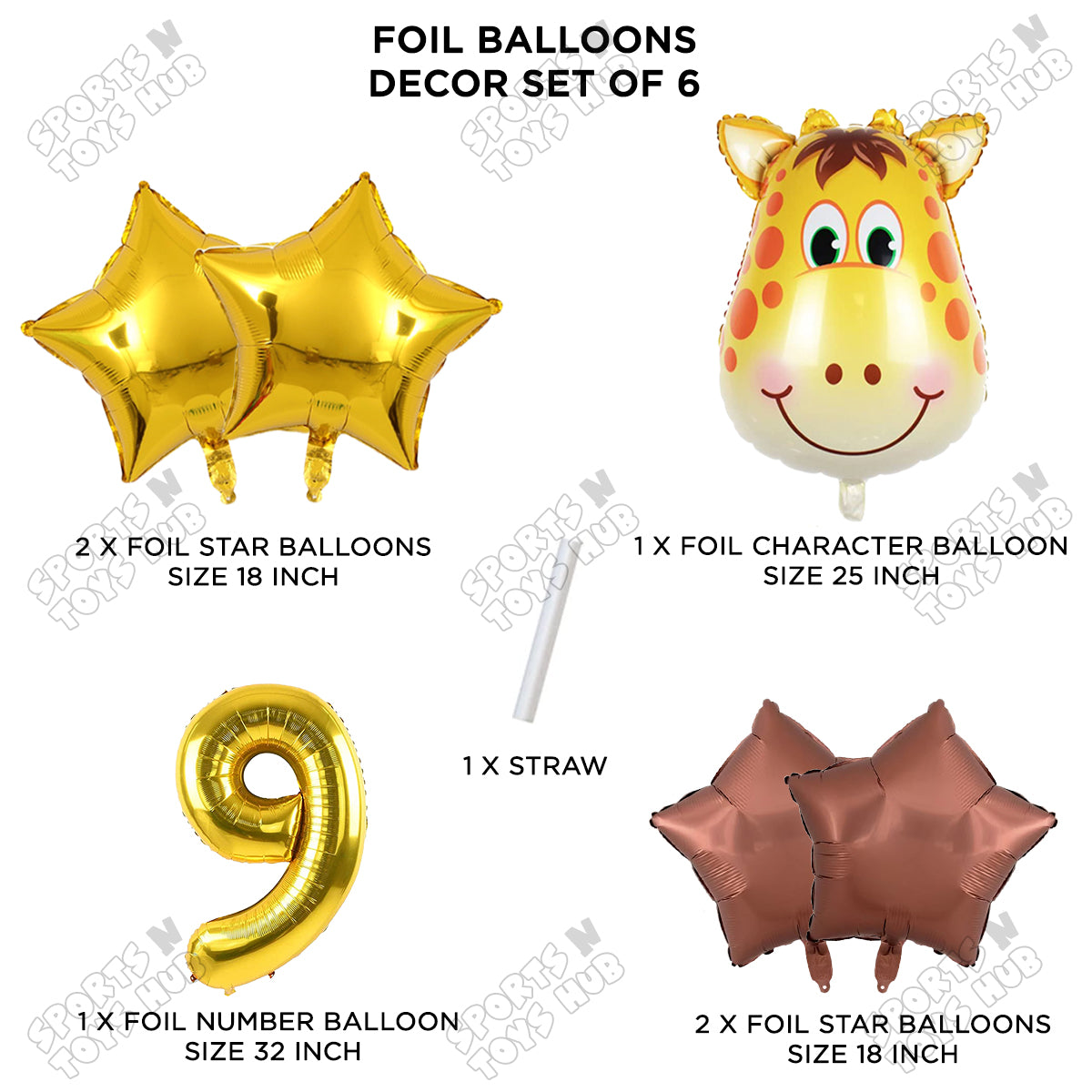 Jungle Safari Giraffe Face Pack Of 6 Foil Balloon Set