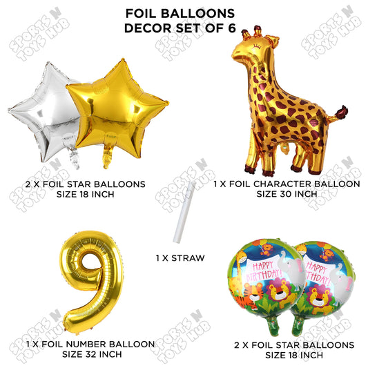 Giraffe Jungle Safari Pack Of 6 Foil Balloon Set