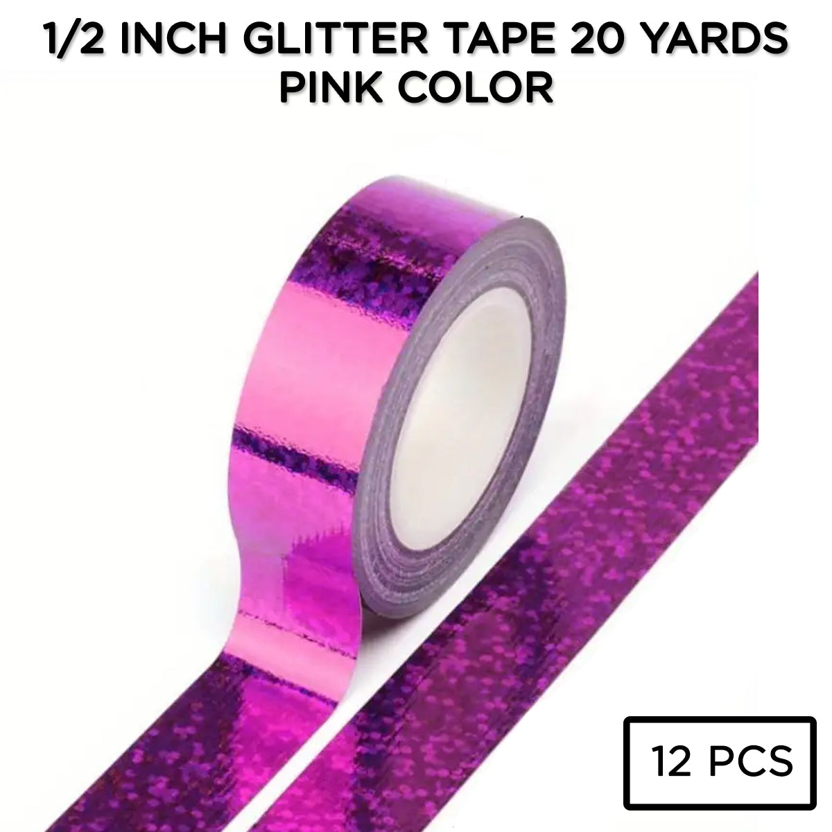 1/2 Inch Holographic Shining Laser Adhesive Colored Cello Tape Roll - 12 Pcs
