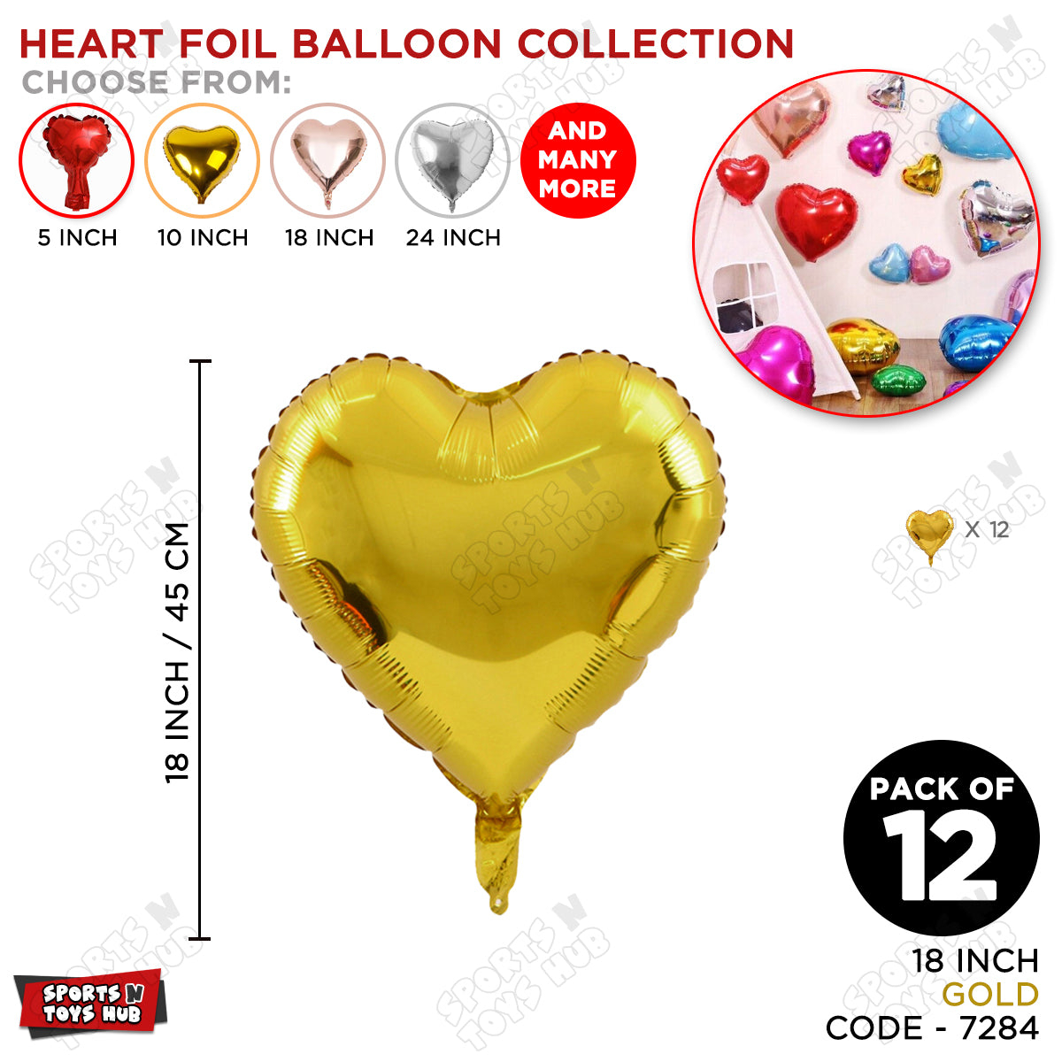 18 Inch - Gold  Heart Foil Balloon