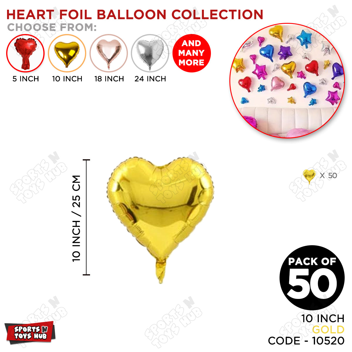 10 Inch - Gold Heart Foil Balloon