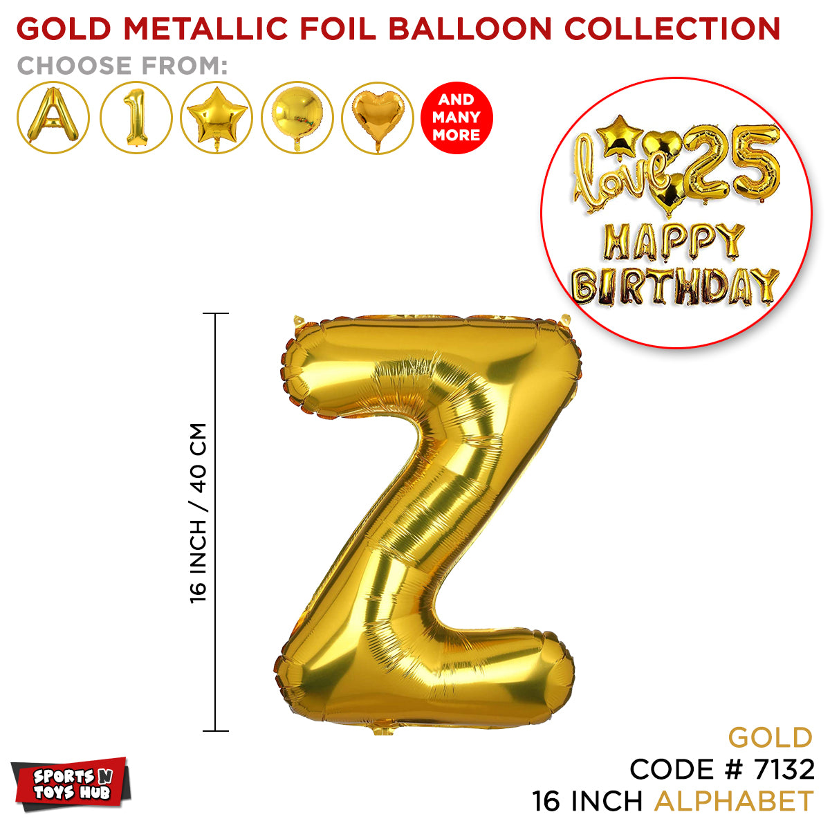 16 Inch Alphabet Gold Metallic Foil Balloon Collection