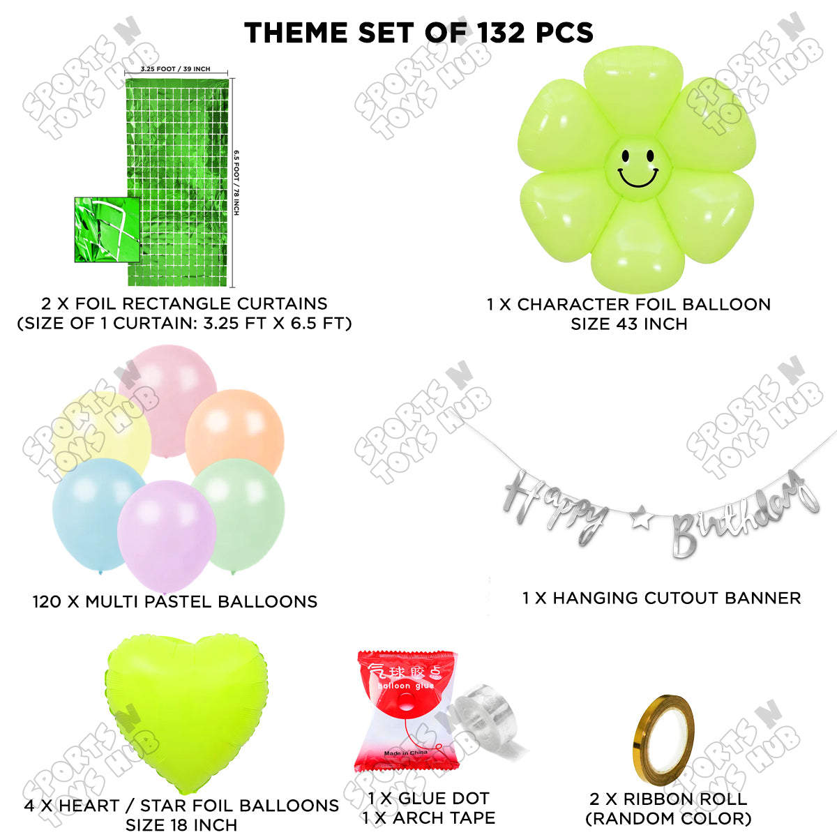 Jumbo Smiley Green Flower Foil Balloon & Cursive Banner Arch Theme