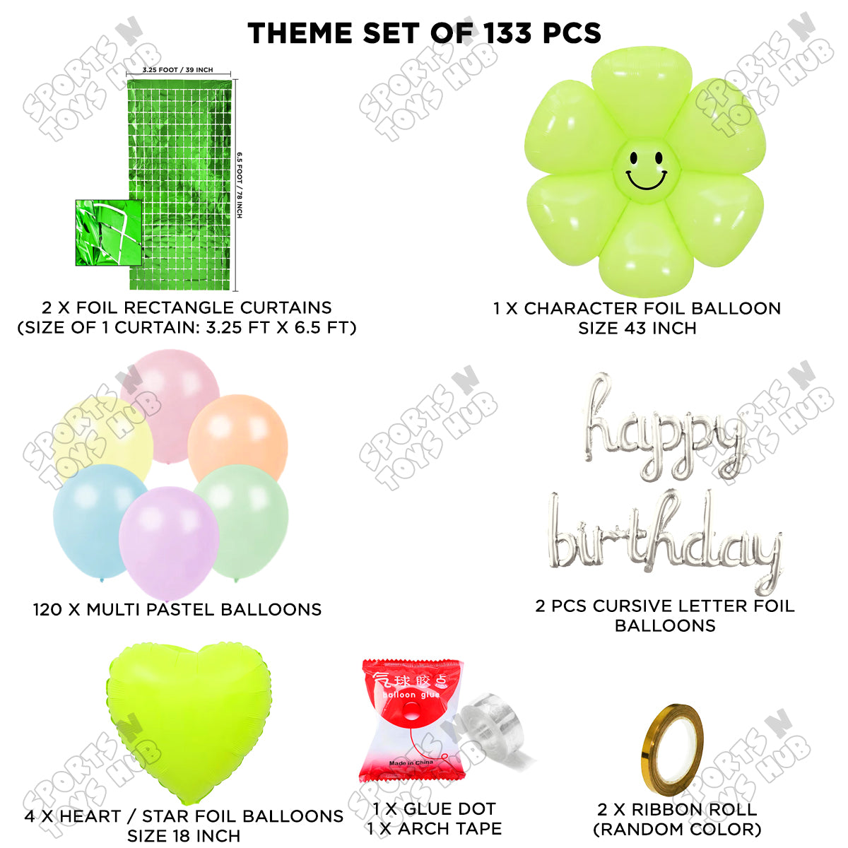 Jumbo Green Smiley Flower Cursive Foil Letter Arch Theme Collection