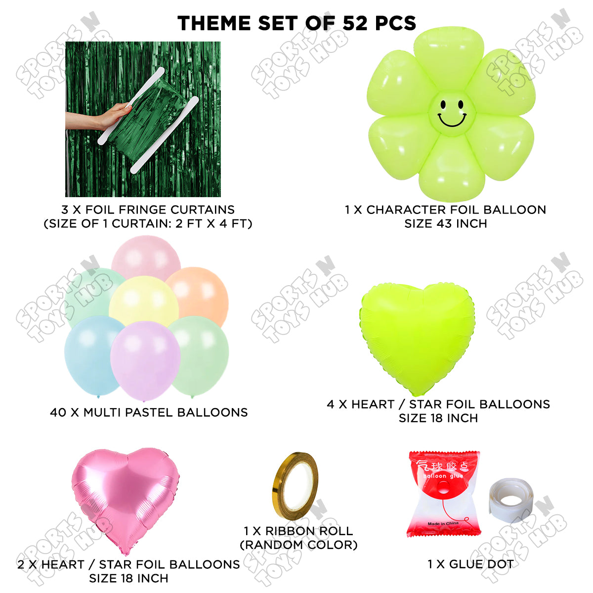 Green Smiley Flower Foil Balloon Theme Collection