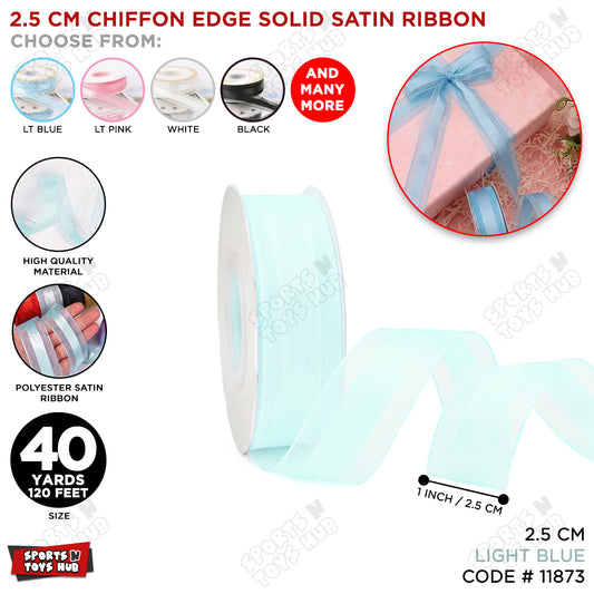 2.5CM x 40 Yards Chiffon Edge Solid Satin Ribbon – Elegant Sheer Decorative Ribbon For Gift Wrapping, Floral Bouquets, Wedding Decorations, Birthday Party Décor, Diy Crafts, Hair Bows & Event Supplies