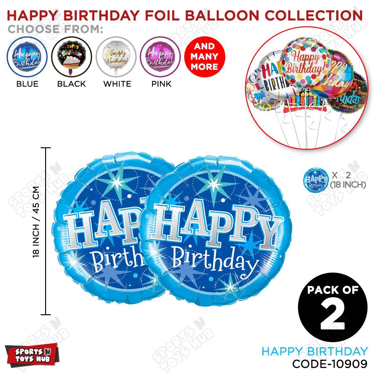 Printed Happy Birthday Star Graphics Round Foil Balloon - Pack Of 2