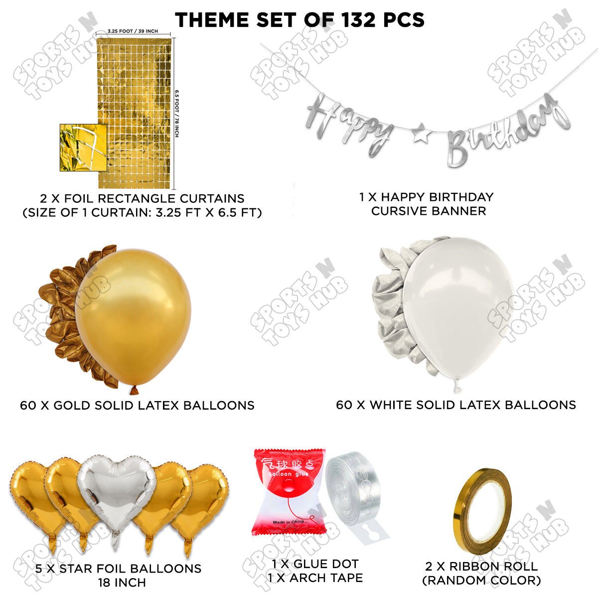 Happy Birthday Cursive Banner Theme - White & Gold