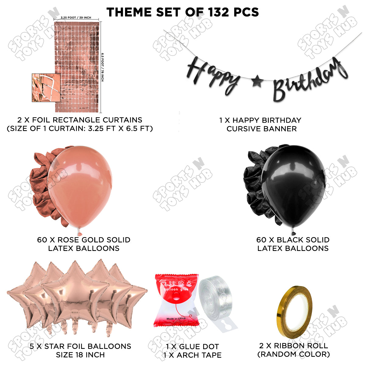 Happy Birthday Cursive Banner Theme - Rose Gold & Black