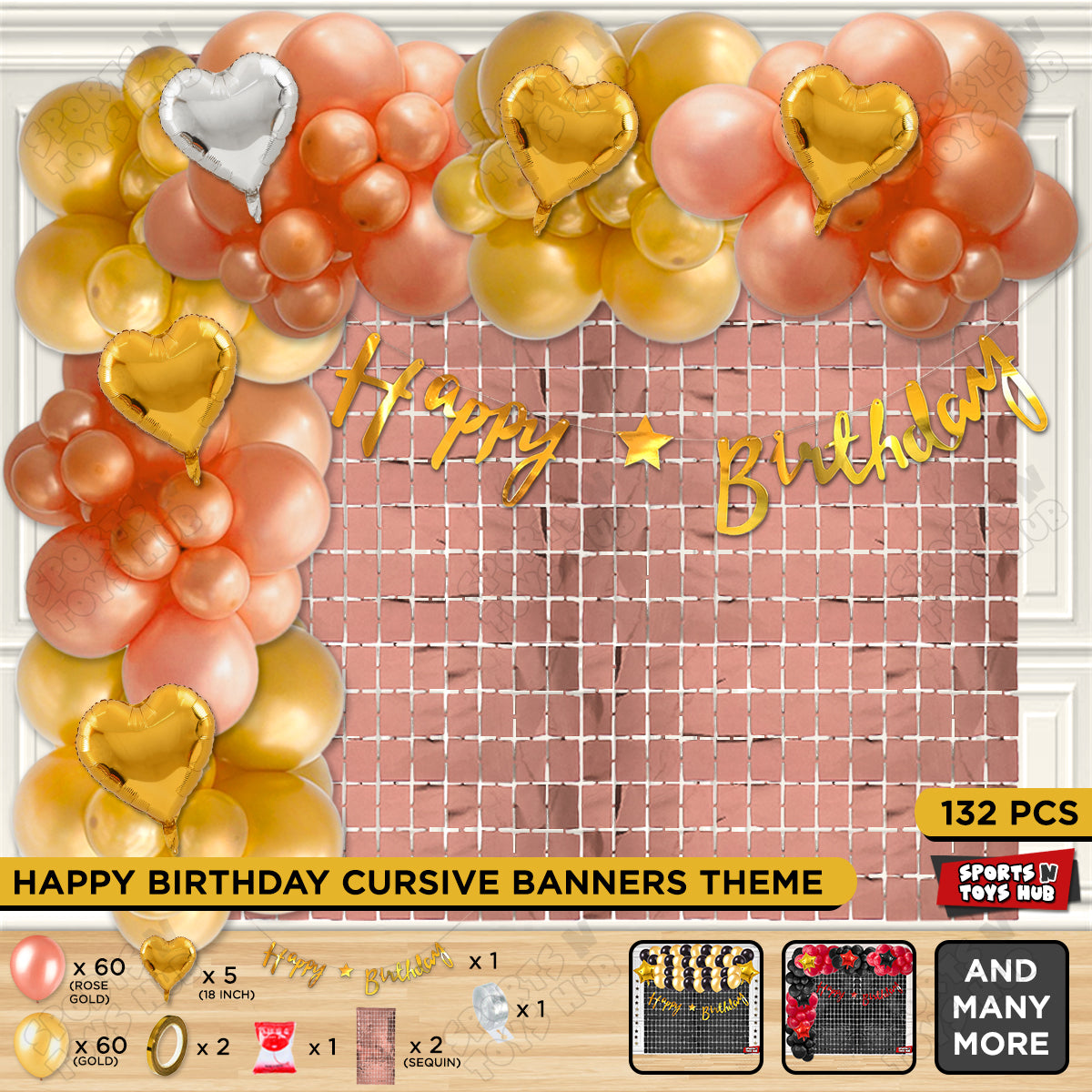 Happy Birthday Cursive Banner Theme - Gold & Rose Gold