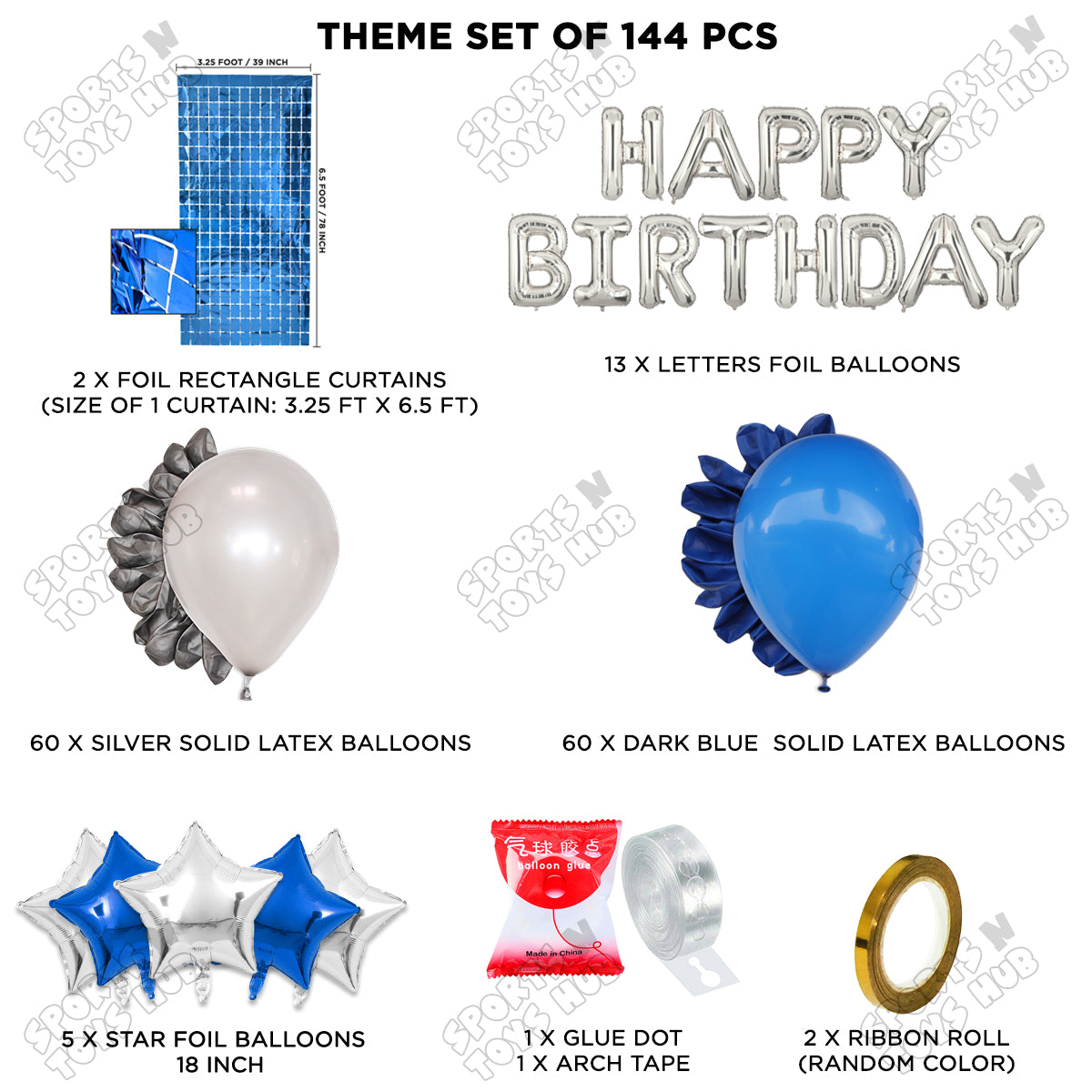 Happy Birthday Foil Letter Theme - Silver & Blue