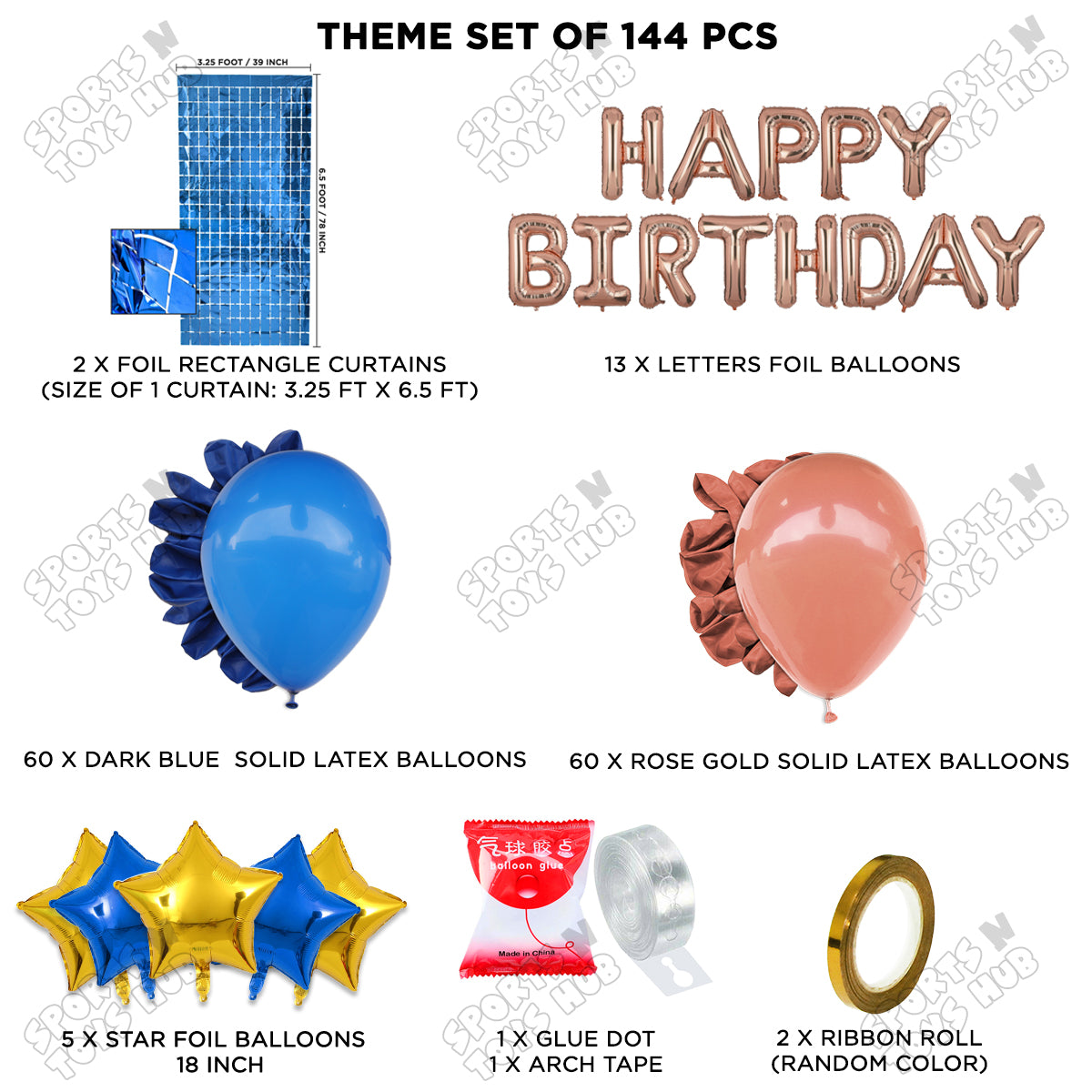 Happy Birthday Foil Letter Theme - Rose Gold & Dark Blue