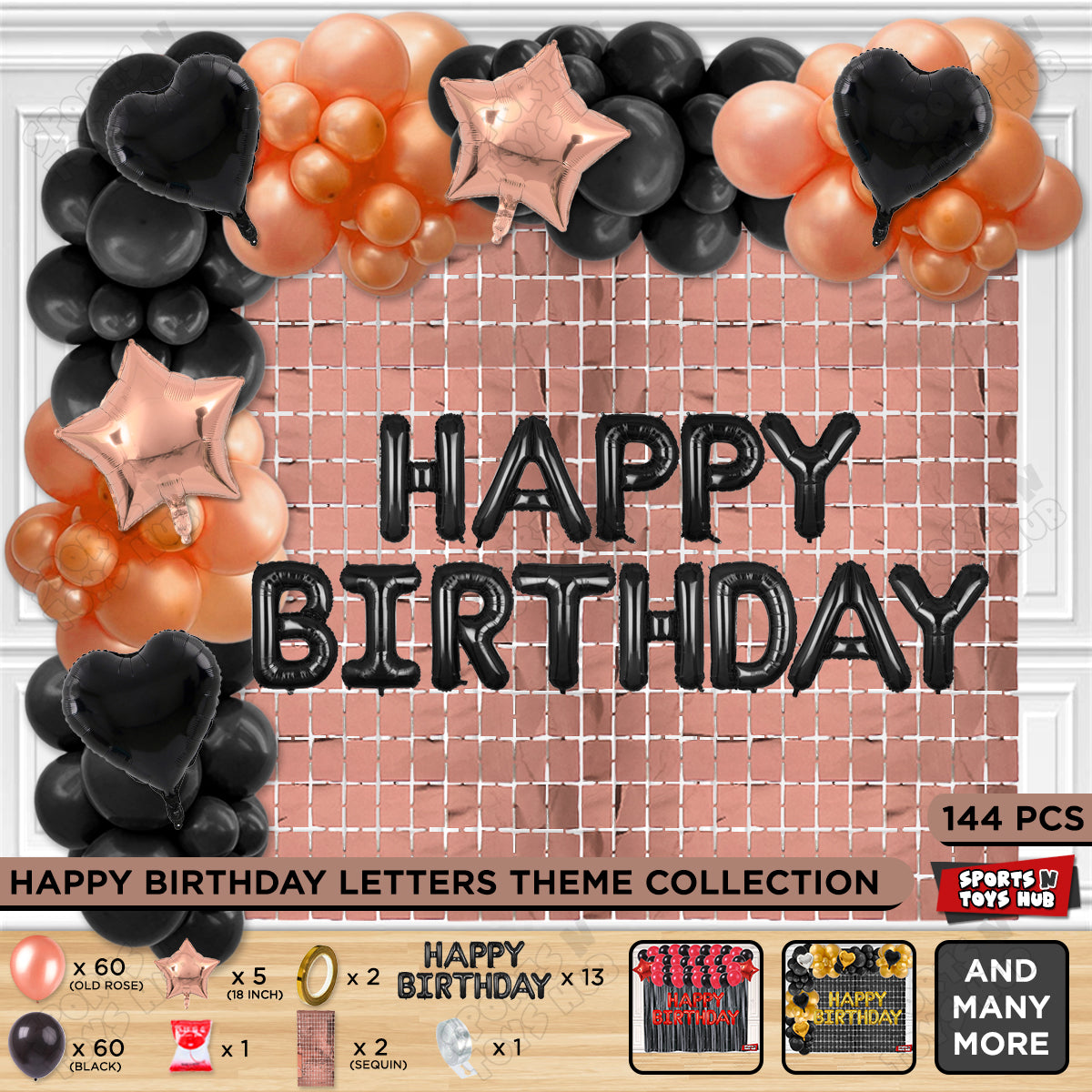 Happy Birthday Foil Letter Theme - Black & Rose Gold