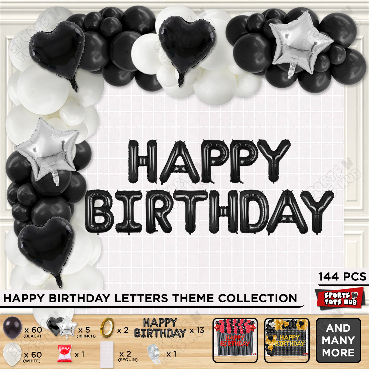Happy Birthday Foil Letter Theme - Black & White