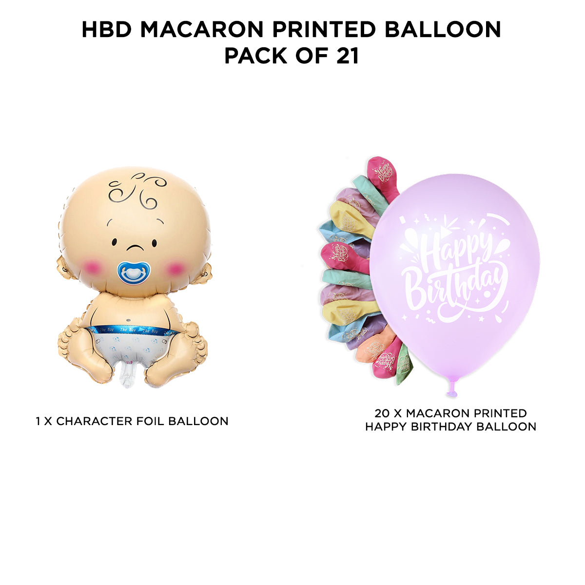 Happy Birthday Multi Printed Macaron Balloons Bouquet- 21 Pcs