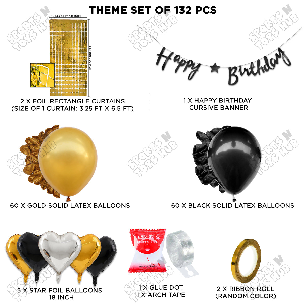 Happy Birthday Cursive Banner Theme - Gold & Black
