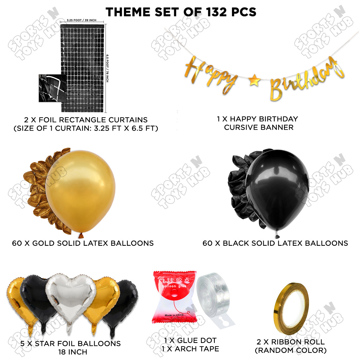 Happy Birthday Cursive Banner Theme - Gold & Black