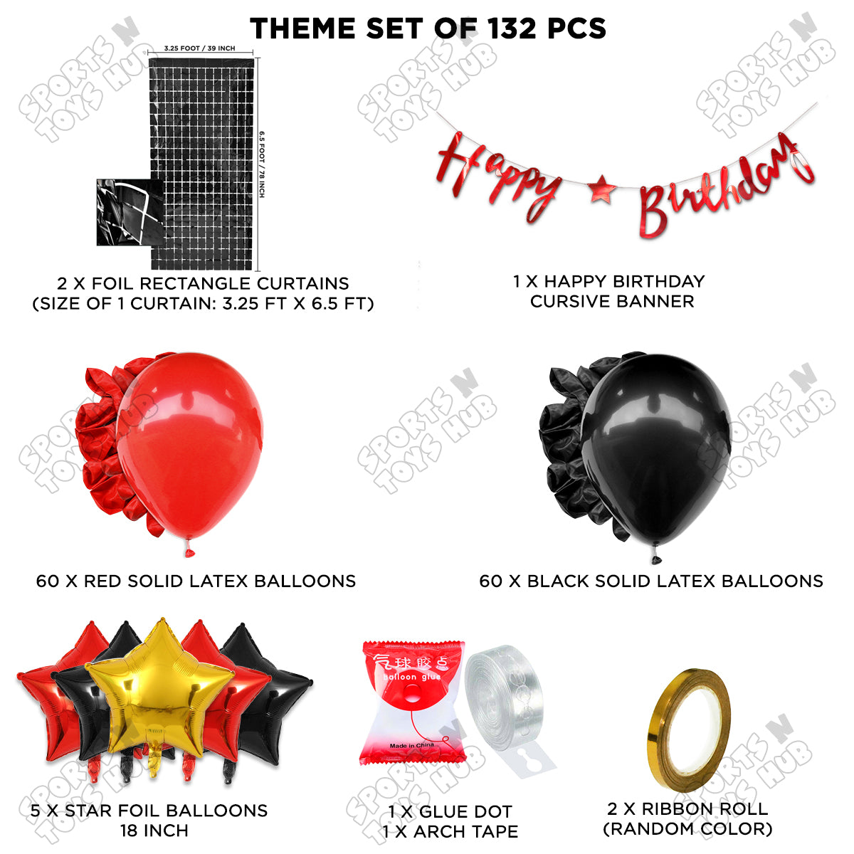 Happy Birthday Cursive Banner Theme - Red & Black