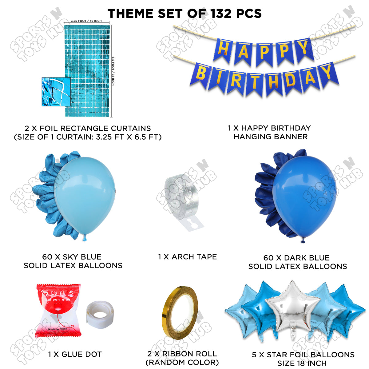 Happy Birthday Card Banner Theme - Dark Blue & Sky Blue